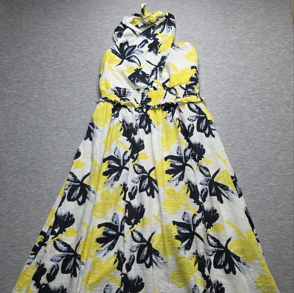 Walter Baker Yellow and Black Floral Halter Top Midi Dress Size Medium - Picture 5 of 10